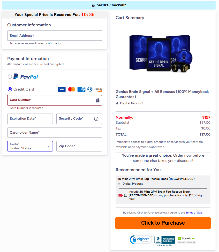 Genius Brain Signal order page